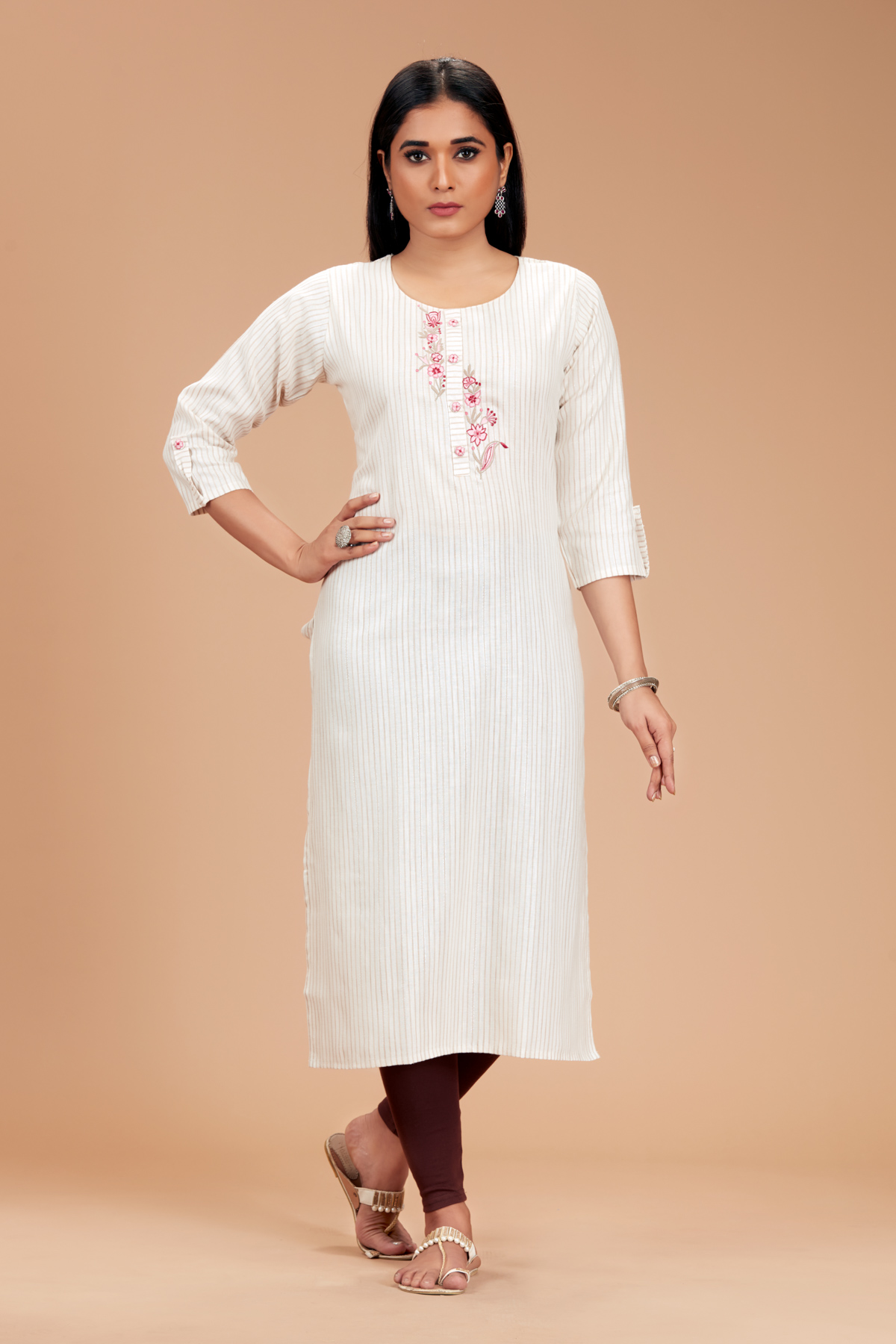 Off White Printed Straight Kurti